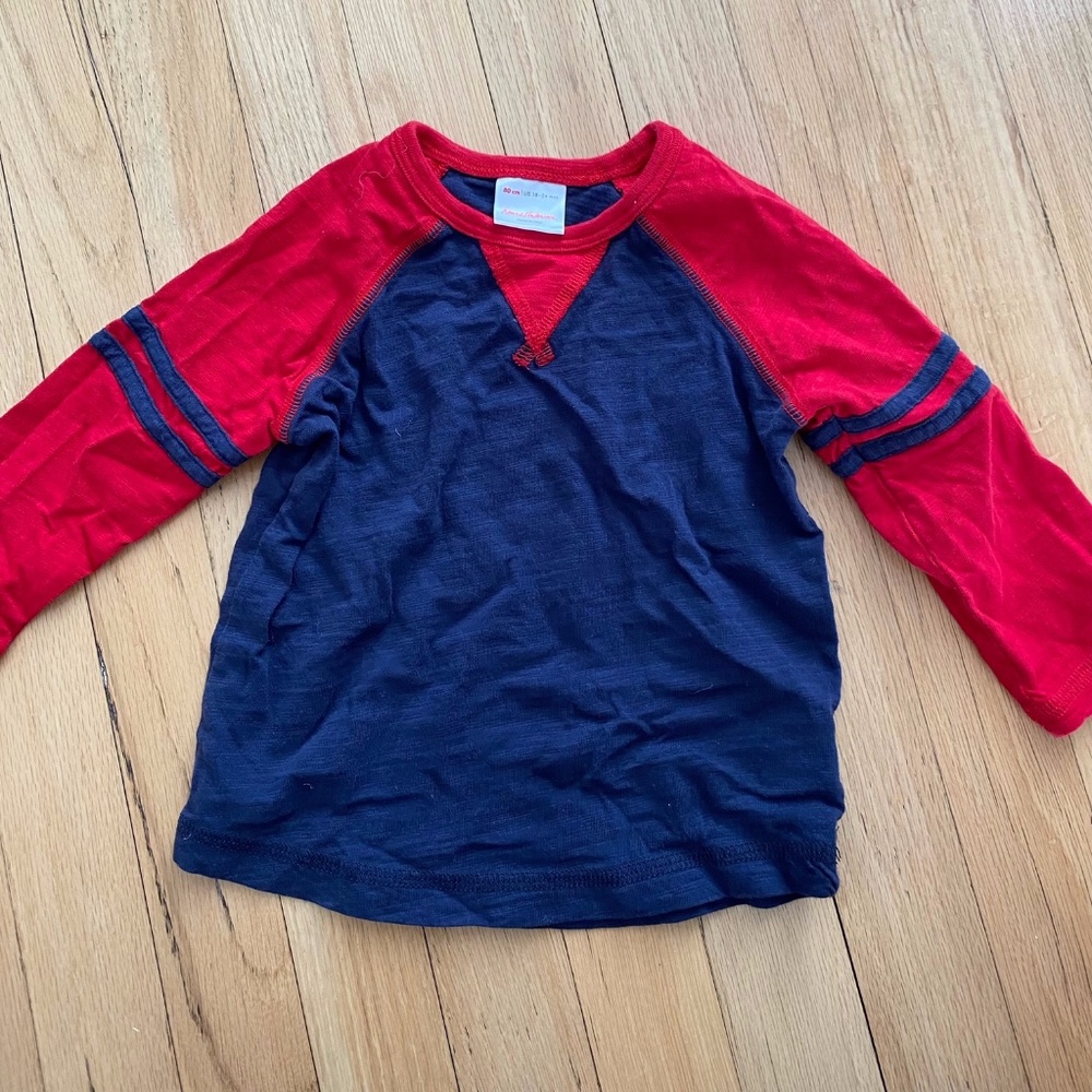 Hanna Andersson Boys Blue and Red Long Sleeve T-shirt Size 18-24 Months